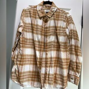 American eagle flannel size small tan and white